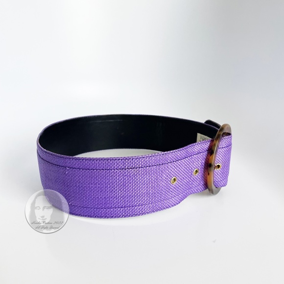 Vintage Belt by Ungaro Parallele with Round Resin Buckle Wide Purple Fabric Sz36 - Picture 4 of 10